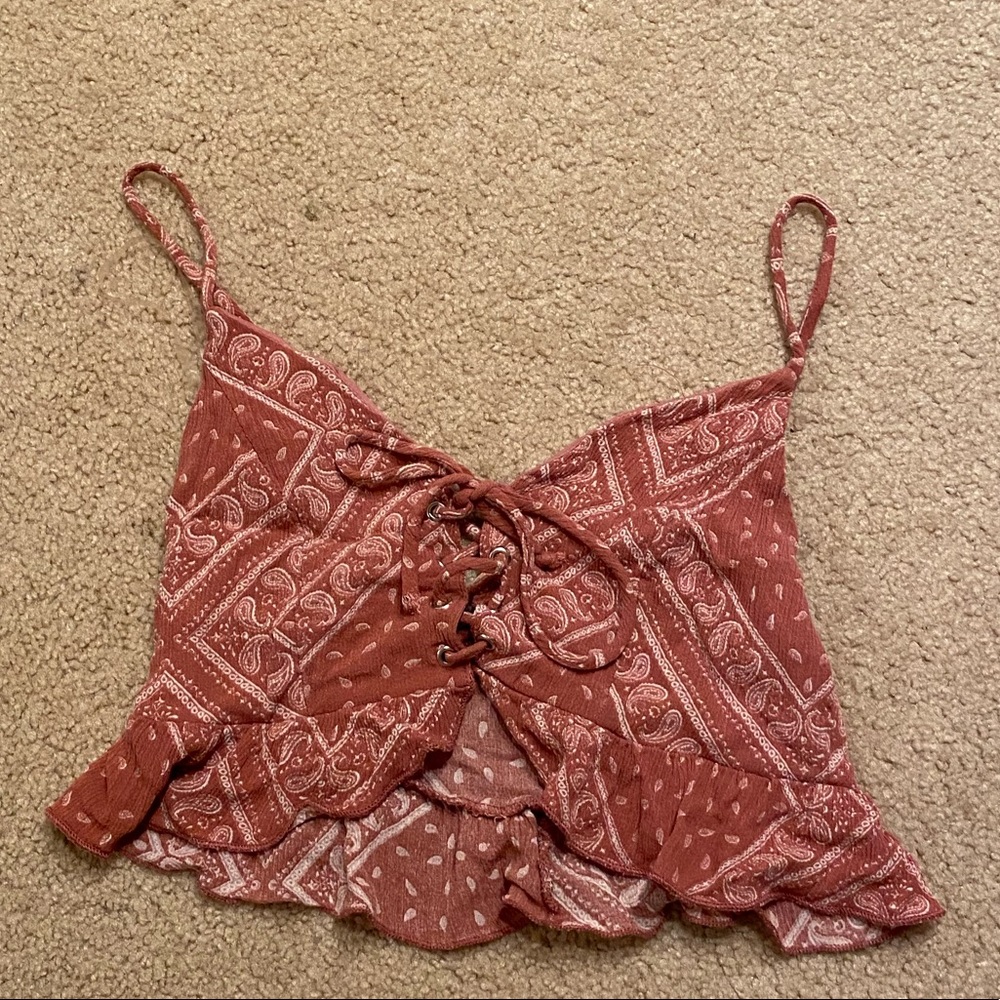 Flowy lace up tie front crop top